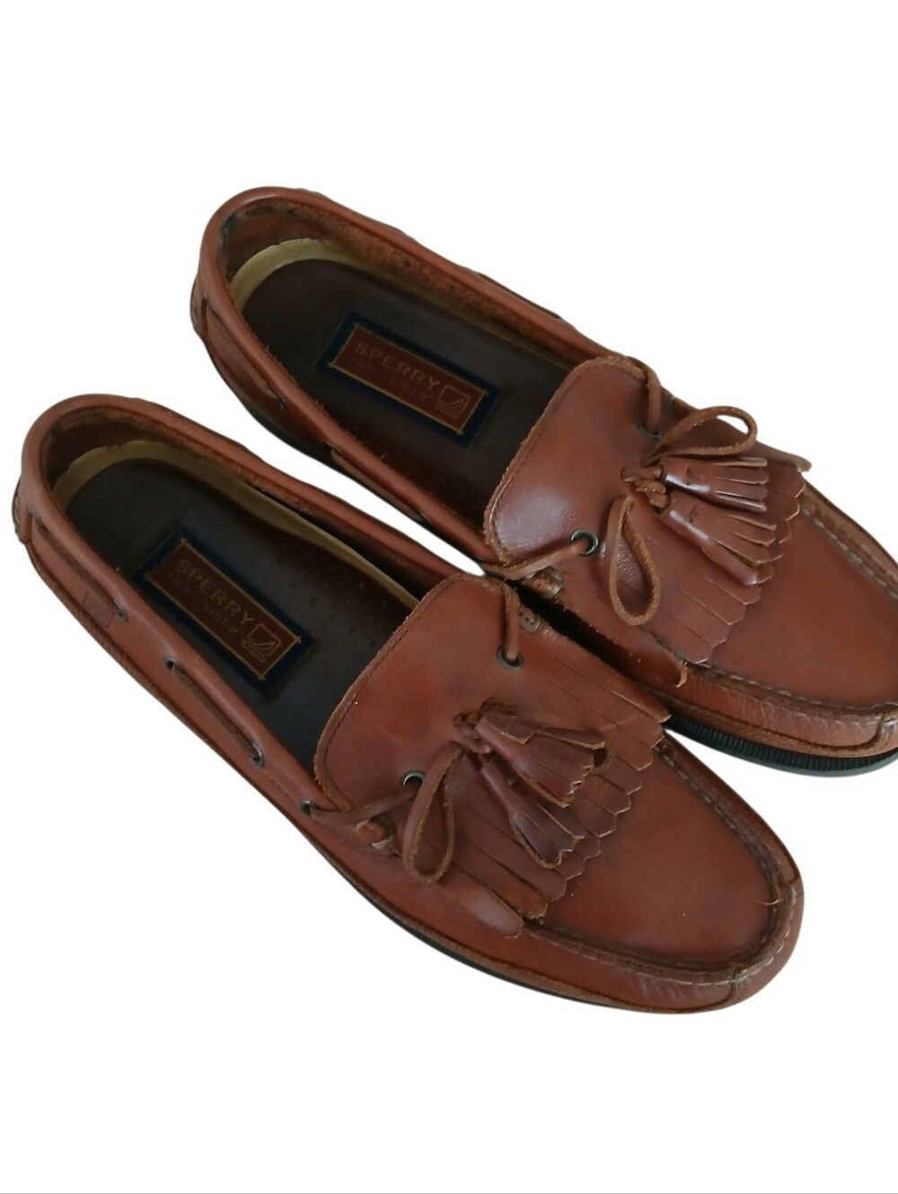SPERRY Kiltie Tassel Boat Shoe Loafers Men's 12 WIDE Mahogany Brown Preppy